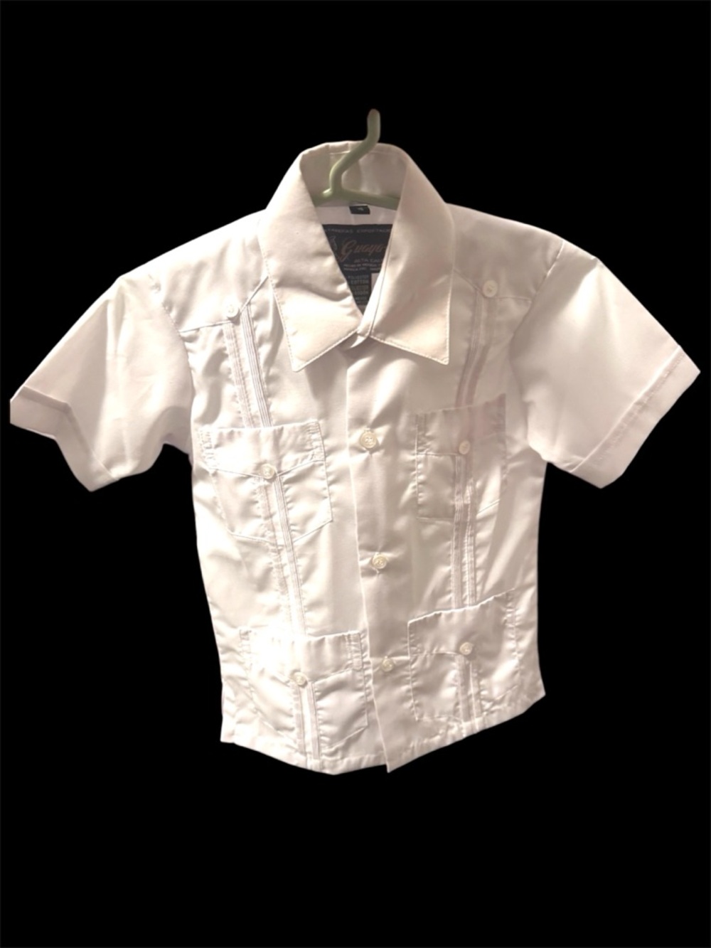 Guayaberas Exportacion Authentic Boys White Short Sleeve Dress Shirt Size 4
